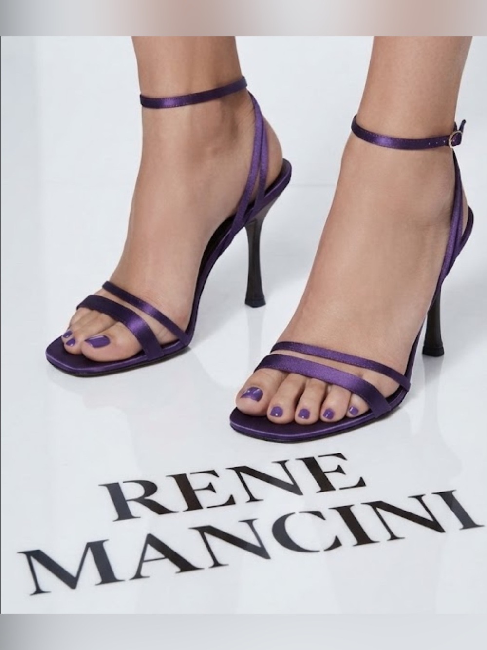Authentic Rene Mancini Paris designer plum purple satin heels sz 8
